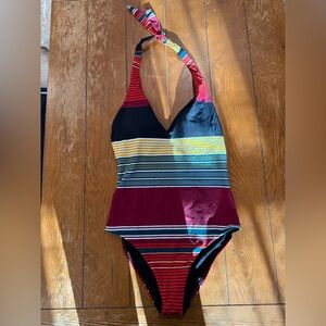 LOFT Multicolor Striped One-Piece Swimsuit